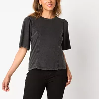 a.n.a Womens Round Neck Elbow Sleeve T-Shirt