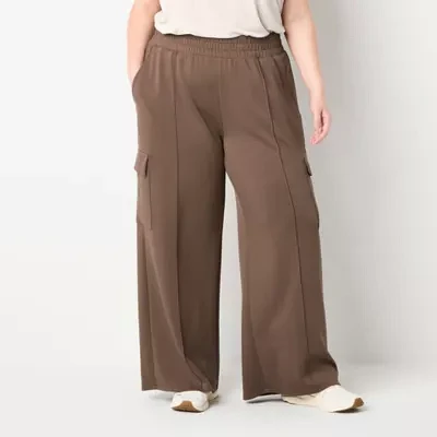 Stylus Womens Mid Rise Wide Leg Cargo Pant-Plus