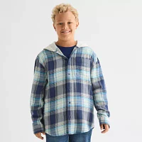 Thereabouts Little & Big Boys Hooded Long Sleeve Button-Down Shirt