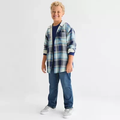 Thereabouts Little & Big Boys Hooded Long Sleeve Button-Down Shirt