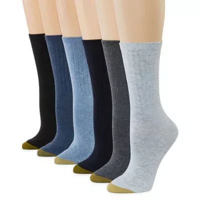 Gold Toe Ribbed 6 Pair Crew Socks Womens
