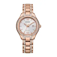 Citizen Silhouette Crystal Womens Crystal Accent Rose Goldtone Stainless Steel Bracelet Watch Fe1233-52a