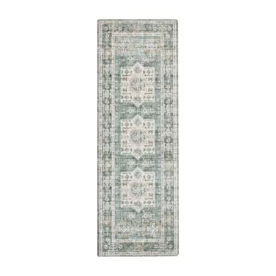 Linery Nava Traditional Geometric Washable Skid Resistant 28"X7' Indoor Rectangular Runner