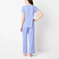 Jaclyn Womens V-Neck Short Sleeve 2-pc. Pant Pajama Set