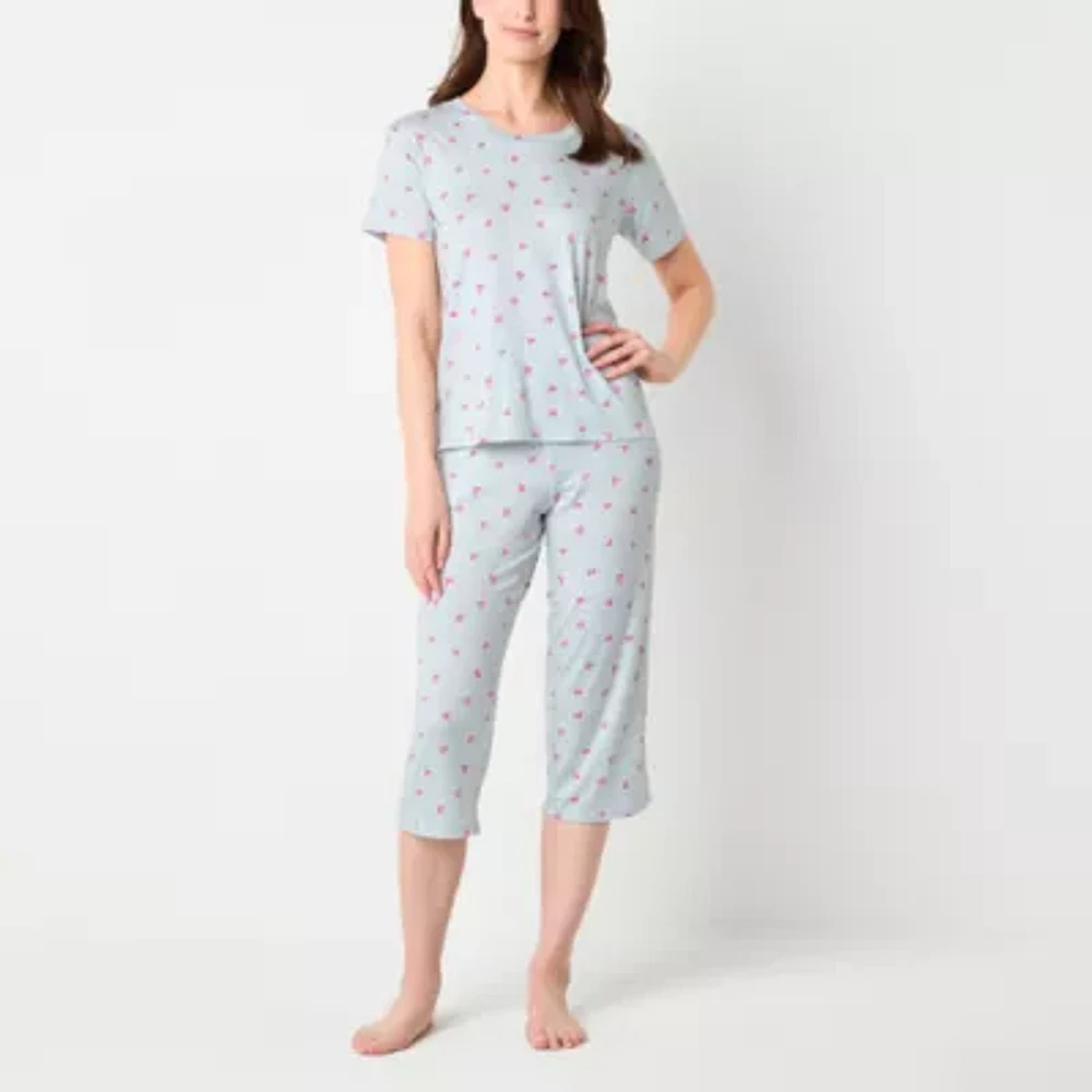 Jaclyn Womens 2-pc. Crew Neck Short Sleeve Capri Pajama Set