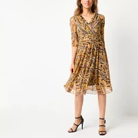 Rabbit Design Womens 3/4 Sleeve Paisley Fit + Flare Dress