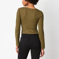 Arizona Womens Juniors Square Neck Long Sleeve T-Shirt