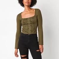 Arizona Womens Juniors Square Neck Long Sleeve T-Shirt