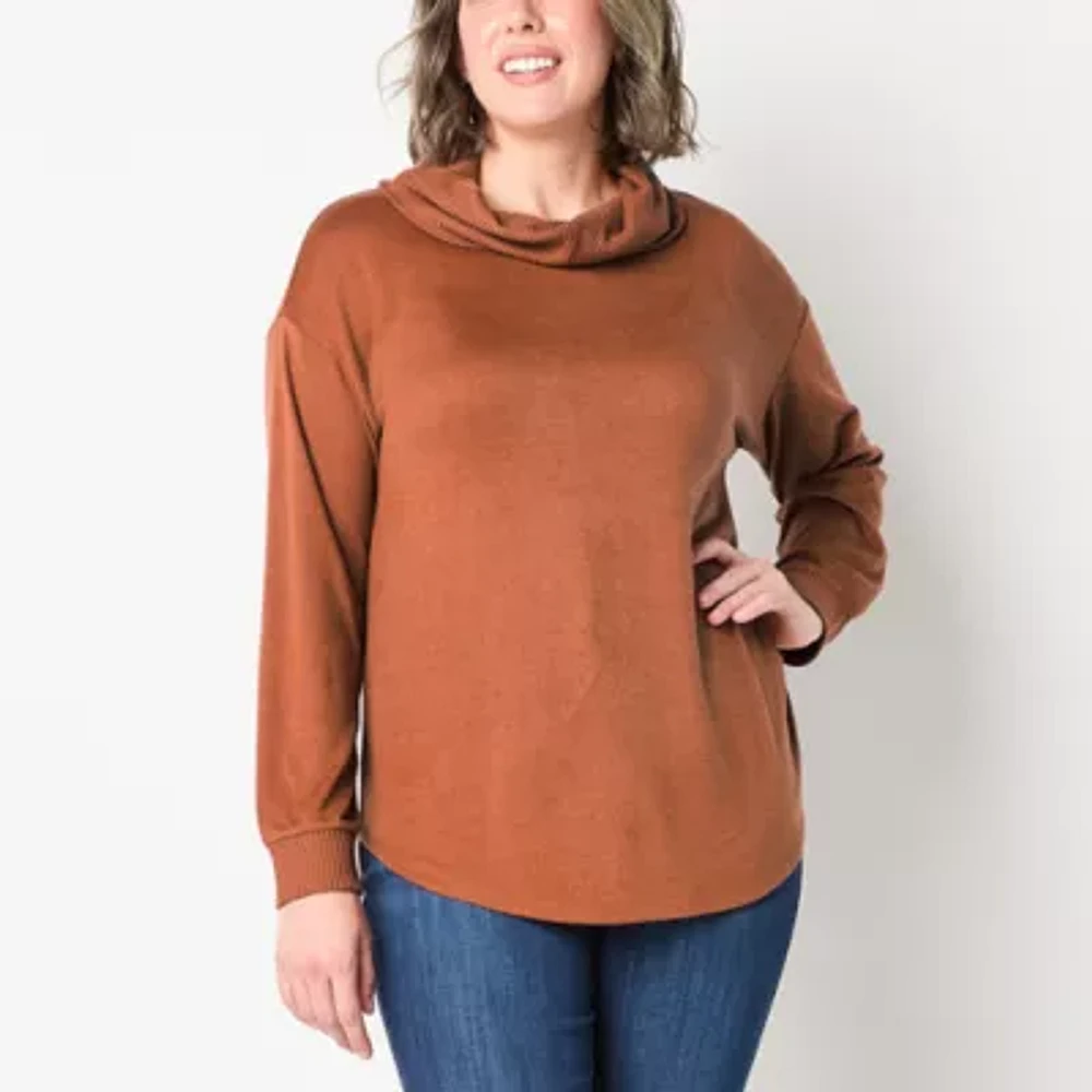 St. John's Bay Womens Cowl Neck Long Sleeve Tunic Top