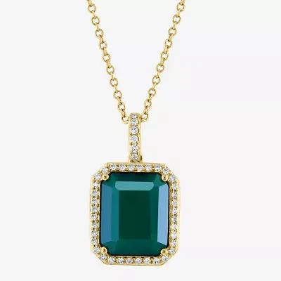 Effy Final Call Womens 1/7 CT. T.W. Genuine Green Onyx 14K Gold 16 Inch Pendant Necklace