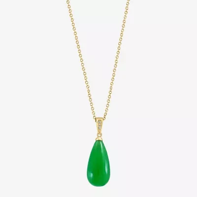 Effy Final Call Womens Diamond Accent Genuine Green Jade 14K Gold Pendant Necklaces