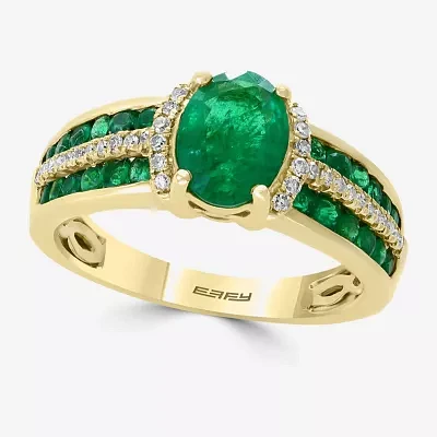 Effy Final Call Womens 1/8 CT. T.W. Genuine Green Emerald 14K Gold Oval Cocktail Ring