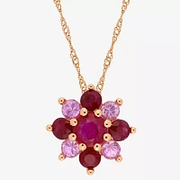 Womens Lead Glass-Filled Red Ruby 14K Rose Gold Flower Pendant Necklace