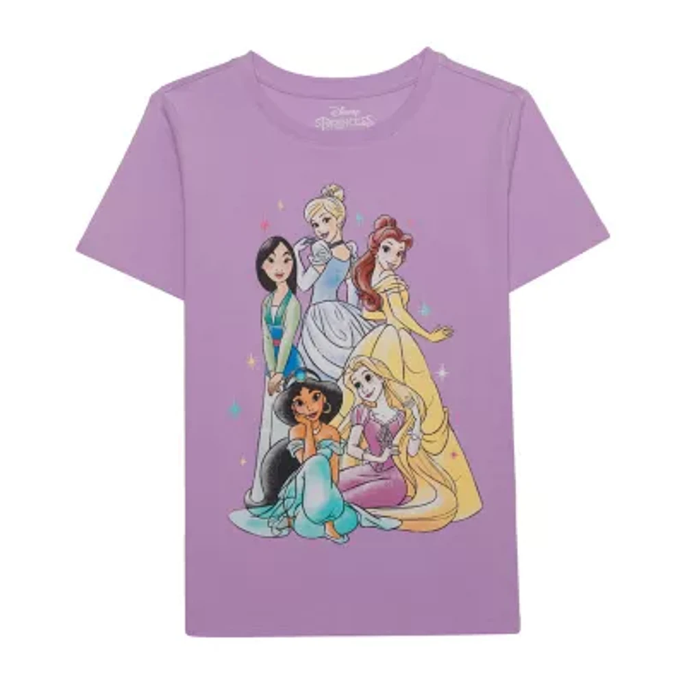 Disney Collection Little & Big Girls Crew Neck Short Sleeve Princess Graphic T-Shirt