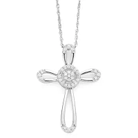 diamond blossom 1/10 CT.T.W. Diamond 10K White Gold Cross Pendant Necklace