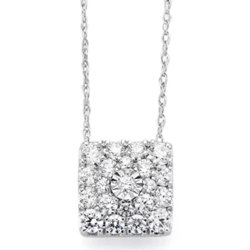 Diamond Blossom 1/2CT.T.W. Natural Diamond 10K White Gold Square Pendant Necklace