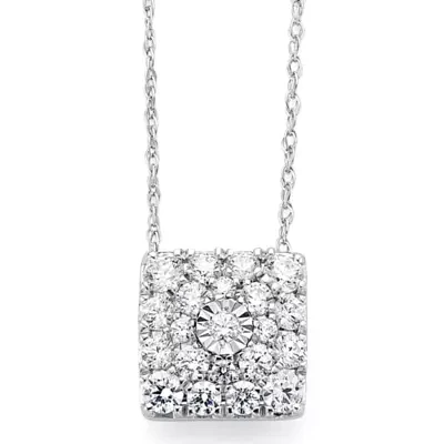 Diamond Blossom 1/2CT.T.W. Natural Diamond 10K White Gold Square Pendant Necklace