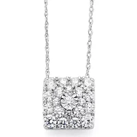 Diamond Blossom 1/2CT.T.W. Natural Diamond 10K White Gold Square Pendant Necklace