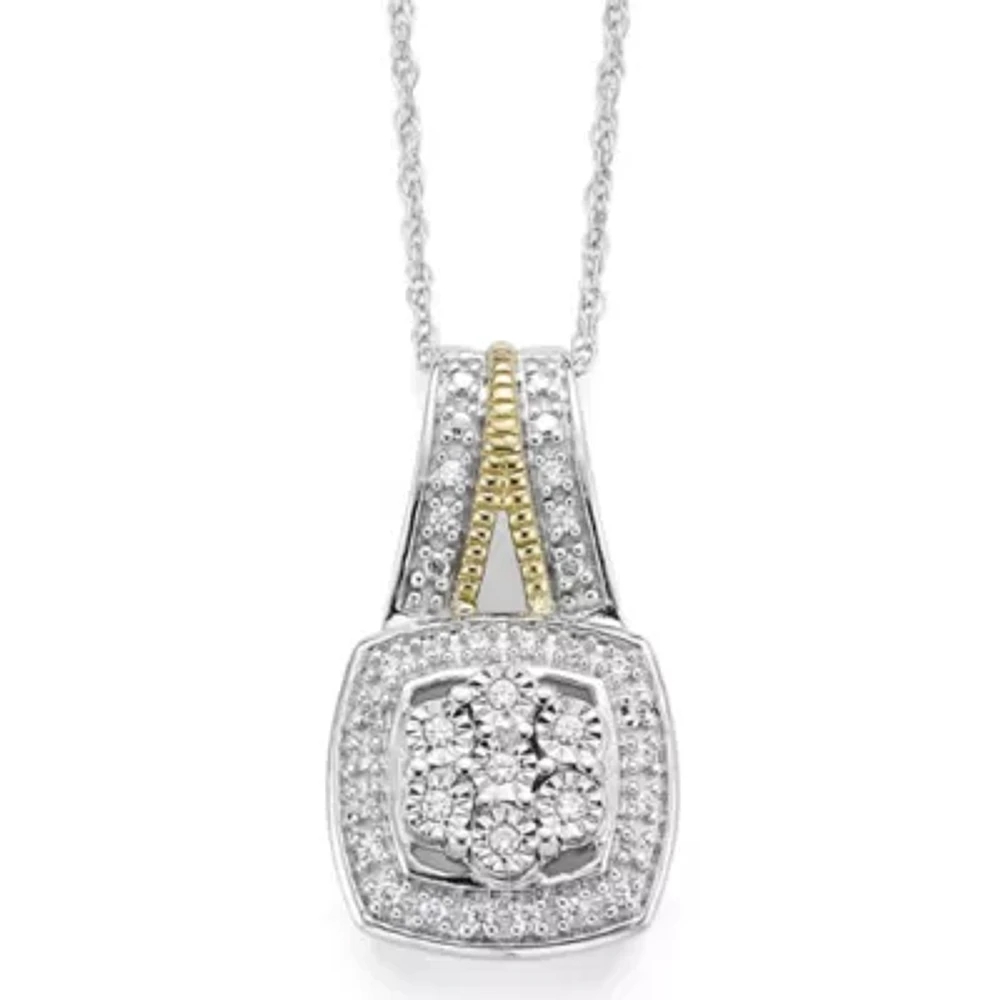 Diamond Blossom 1/10 CT.T.W. Natural Diamond Cushion Sterling SIlver with 14k Gold over SIlver Accent Pendant Necklace