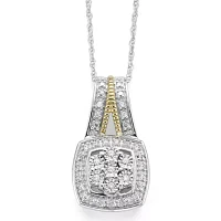 Diamond Blossom 1/10 CT.T.W. Natural Diamond Cushion Sterling SIlver with 14k Gold over SIlver Accent Pendant Necklace