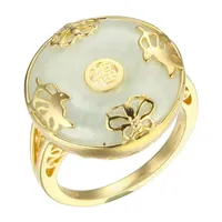 Womens Genuine Green Jade 18K Gold Over Silver Cocktail Ring