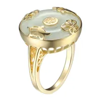 Womens Genuine Green Jade 18K Gold Over Silver Cocktail Ring