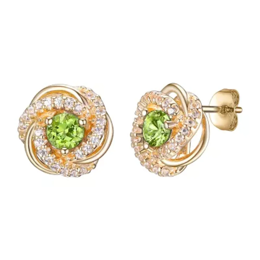 Genuine Green Peridot 18K Gold Over Silver 15.5mm Knot Stud Earrings