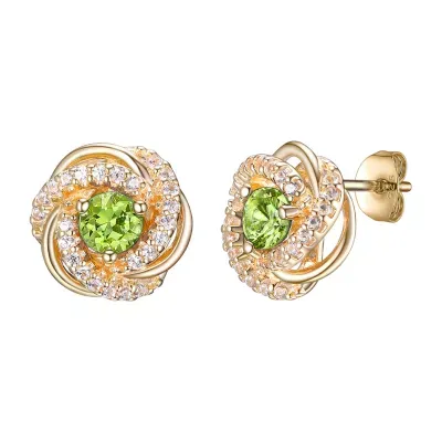 Genuine Green Peridot 18K Gold Over Silver 15.5mm Knot Stud Earrings