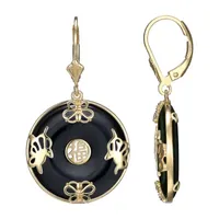 Genuine Black Agate 18K Gold Over Silver Drop Earrings