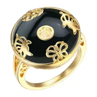 Womens Genuine Black Agate 18K Gold Over Silver Cocktail Ring