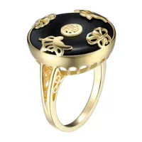 Womens Genuine Black Agate 18K Gold Over Silver Cocktail Ring