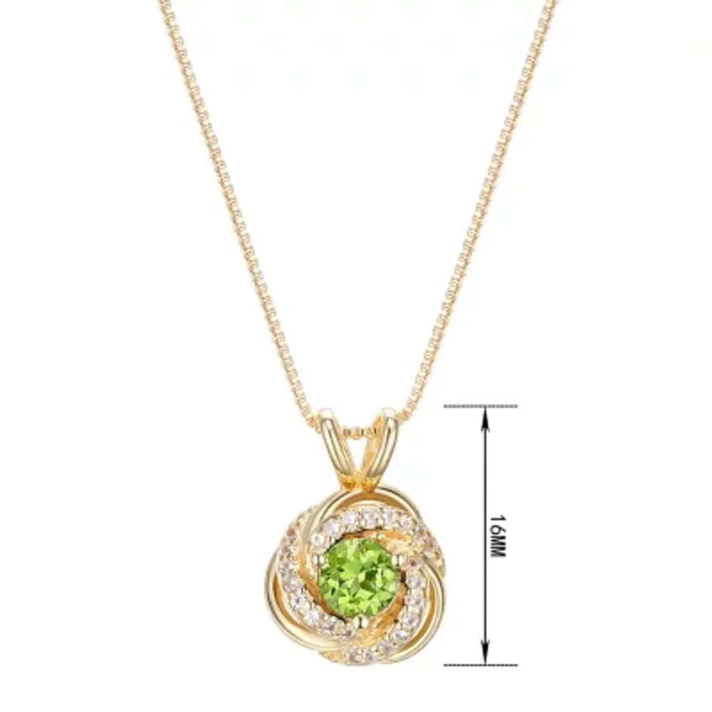 Womens Genuine Green Peridot 18K Gold Over Silver Knot Pendant Necklace