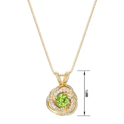 Womens Genuine Green Peridot 18K Gold Over Silver Knot Pendant Necklace