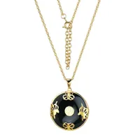 Womens Genuine Black Agate 18K Gold Over Silver Pendant Necklace