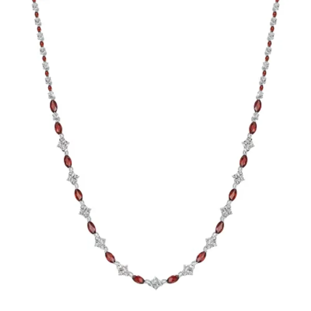 Womens Genuine Red Garnet Sterling Silver Tennis Necklaces