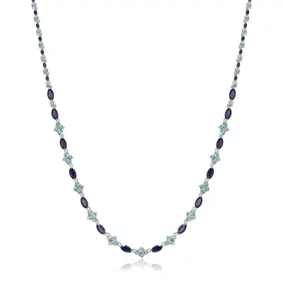 Womens Lab Created Blue Sapphire Sterling Silver Collar Necklace