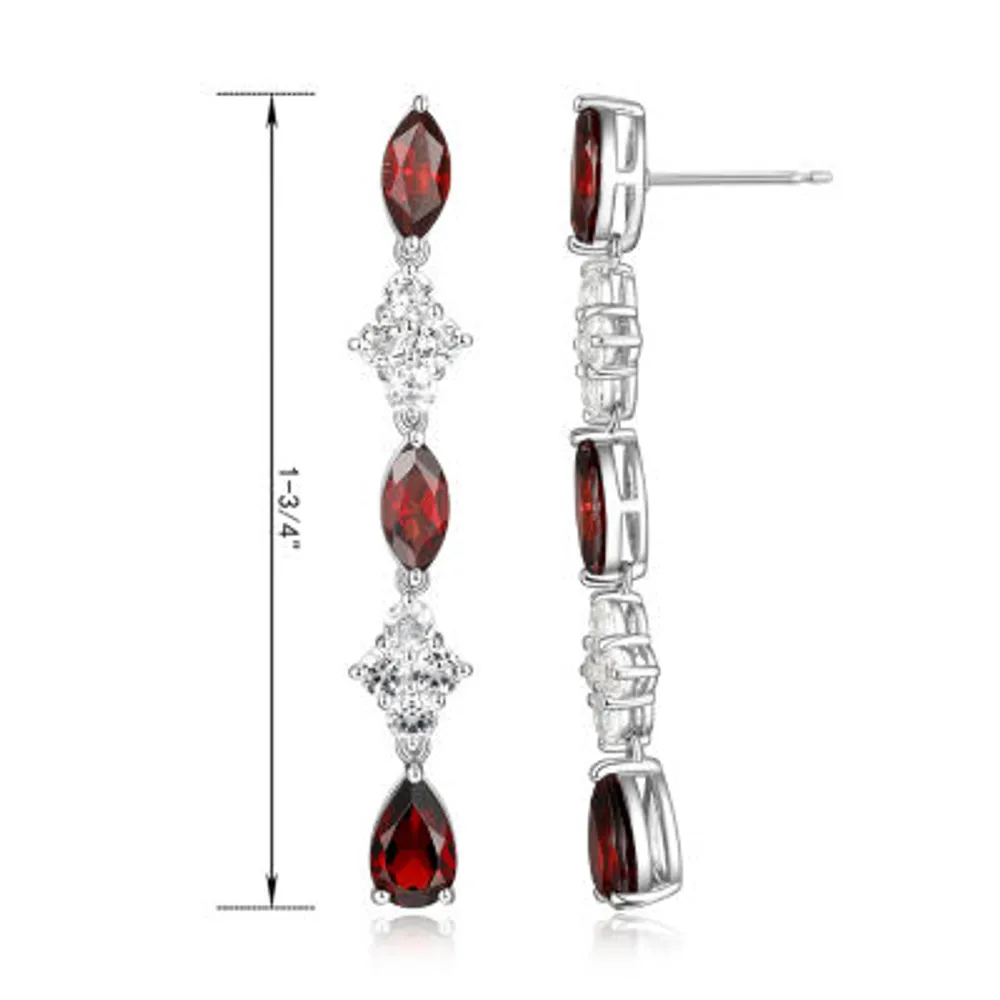 Genuine Red Garnet Sterling Silver Drop Earrings