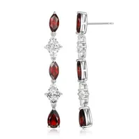 Genuine Red Garnet Sterling Silver Drop Earrings