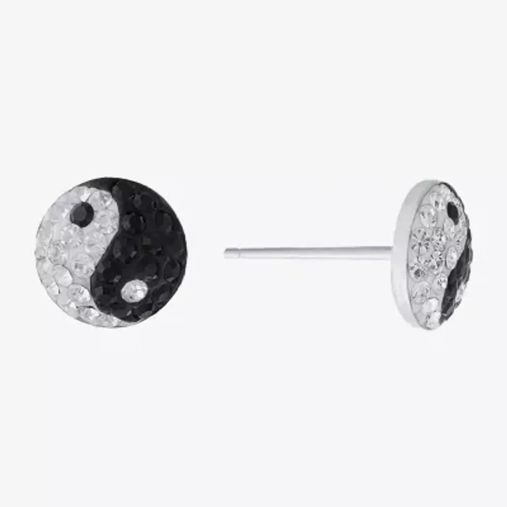 Silver Treasures Crystal Sterling Silver 8.1mm Yin Yang Stud Earrings