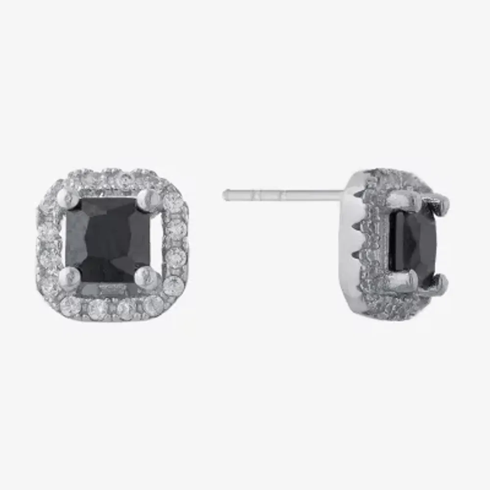 Silver Treasures Cubic Zirconia Sterling Silver 7.3mm Square Stud Earrings