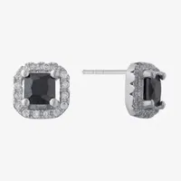 Silver Treasures Cubic Zirconia Sterling Silver 7.3mm Square Stud Earrings