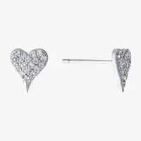 Silver Treasures Cubic Zirconia Sterling Silver 7.3mm Heart Stud Earrings