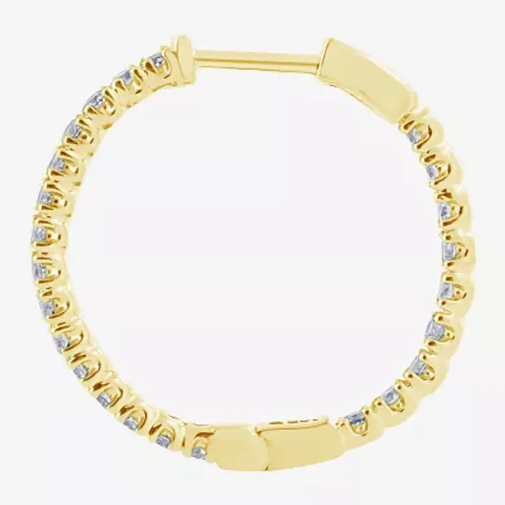 (H-I / I1) 1 CT. T.W. Lab Grown White Diamond 10K Gold 22mm Hoop Earrings