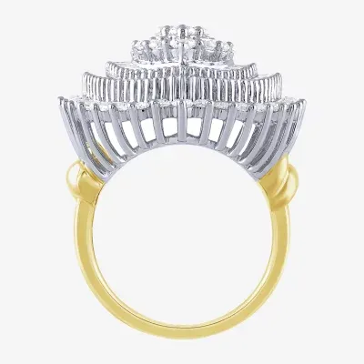 Womens 3 CT. T.W. Mined White Diamond 10K Two Tone Gold Halo Cocktail Ring