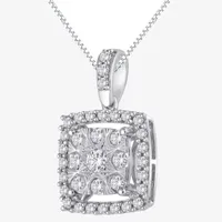 Womens 1/2 CT. T.W. Natural White Diamond 14K White Gold Pendant Necklace