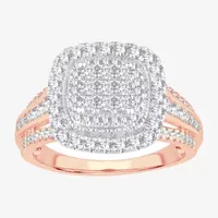 Womens 1 CT.T.W. Natural Diamond 10K or 14K Gold Cushion Side Stone Halo Engagement Ring