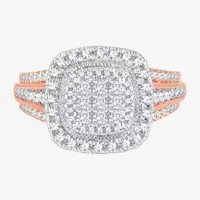 Womens 1 CT.T.W. Natural Diamond 10K or 14K Gold Cushion Side Stone Halo Engagement Ring