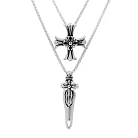 Mens Stainless Steel Layered Pendant Necklace