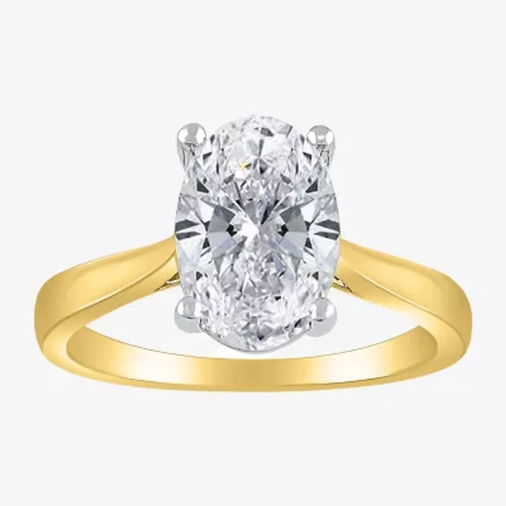 (I-J / SI2) Womens 3 CT Lab Grown White Diamond 14K Gold Oval Solitaire Engagement Ring