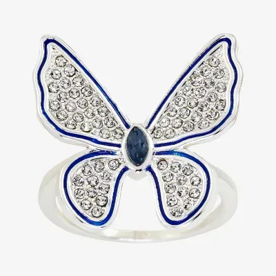 Sparkle Allure Crystal Pure Silver Over Brass Butterfly Cocktail Ring